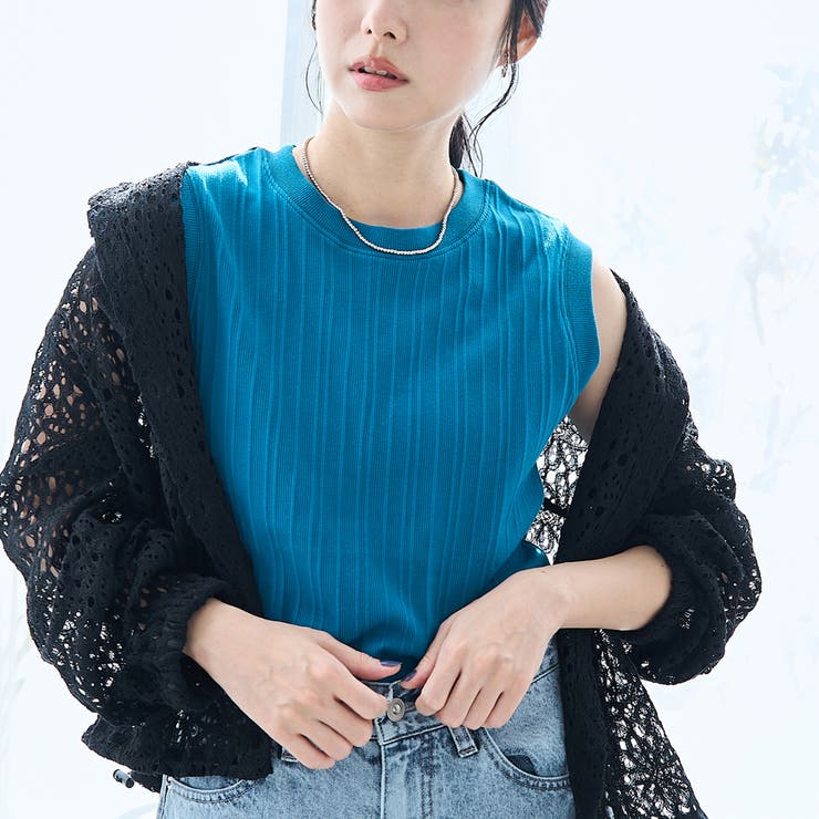 TURQUOISE | ランダムリブノースリーブタンクトップ | coen【women】