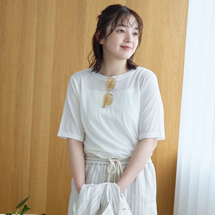 コットンナイロンシアークルー半袖Tシャツ | coen【women】 | 詳細画像4 