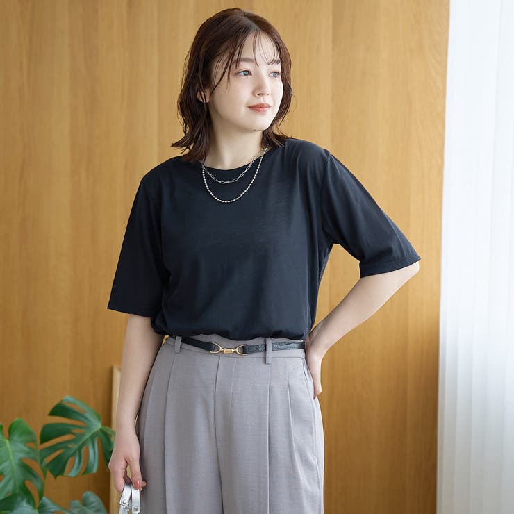 コットンナイロンシアークルー半袖Tシャツ | coen【women】 | 詳細画像9 