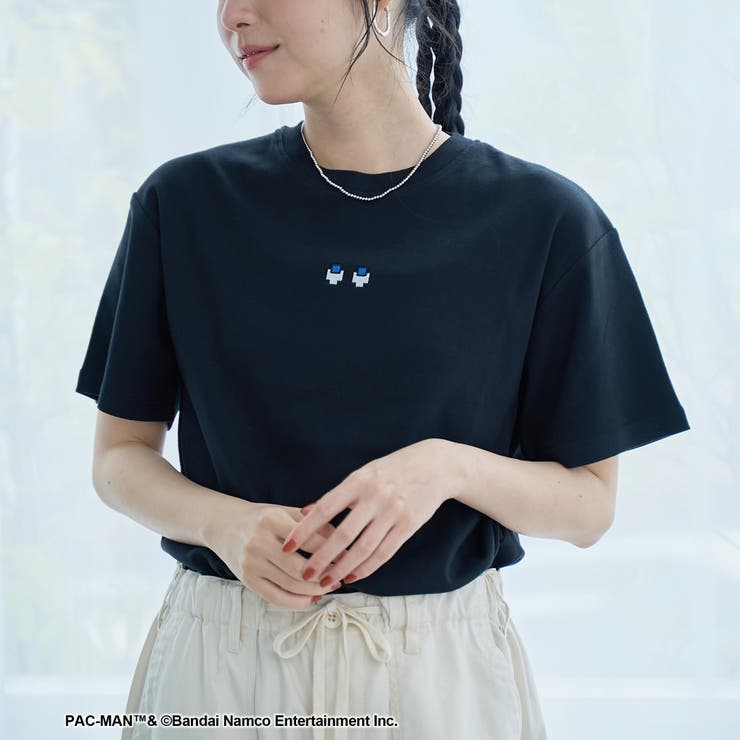 BLACK | 【PAC MAN(パックマン)別注】EYEデザイン フライスコンパクト刺繍Tシャ… | coen【women】