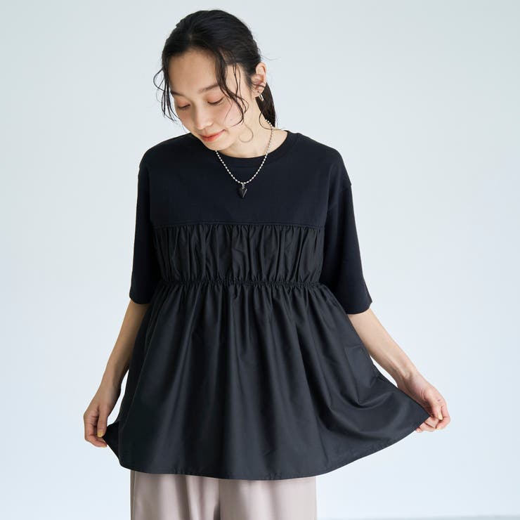布帛ドッキング 切替ギャザーTシャツ | coen【women】 | 詳細画像11 