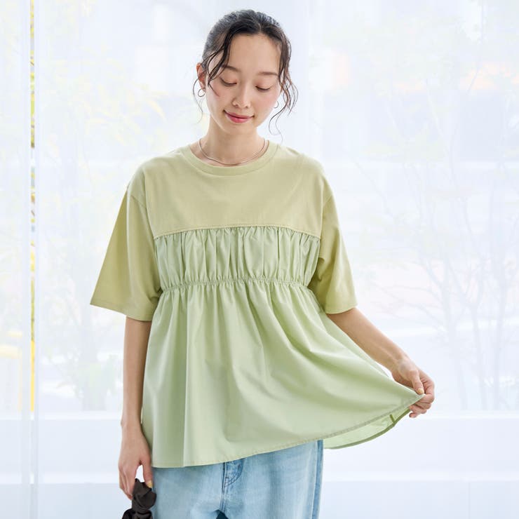 布帛ドッキング 切替ギャザーTシャツ | coen【women】 | 詳細画像17 