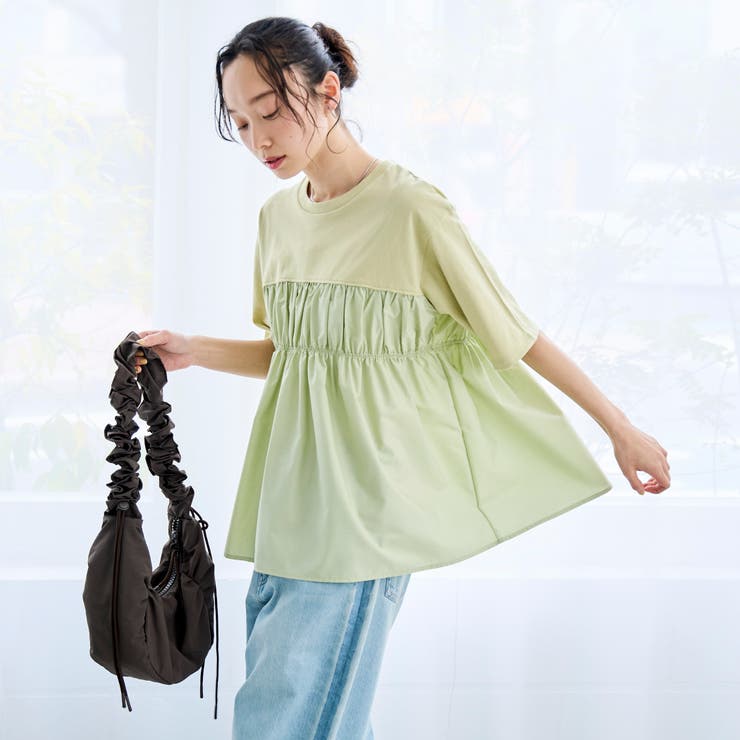 布帛ドッキング 切替ギャザーTシャツ | coen【women】 | 詳細画像18 