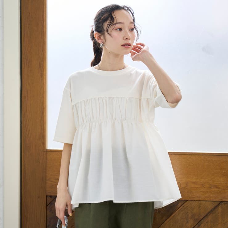 布帛ドッキング 切替ギャザーTシャツ | coen【women】 | 詳細画像5 