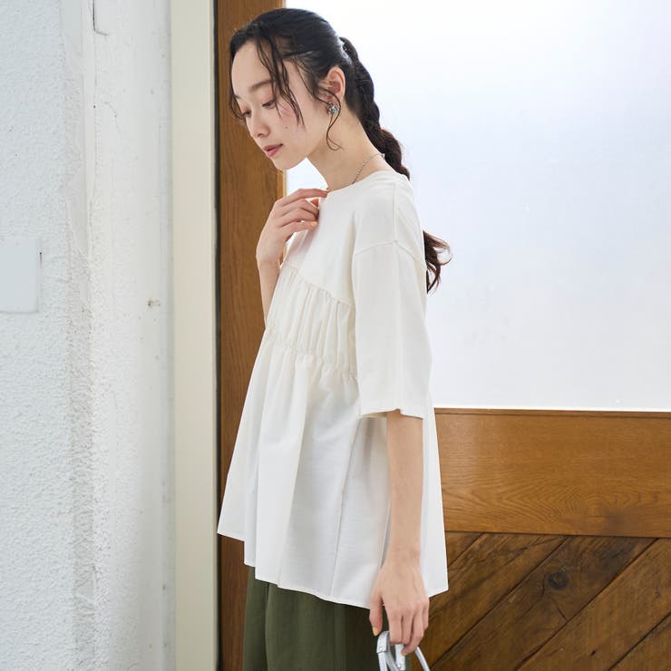 布帛ドッキング 切替ギャザーTシャツ | coen【women】 | 詳細画像6 