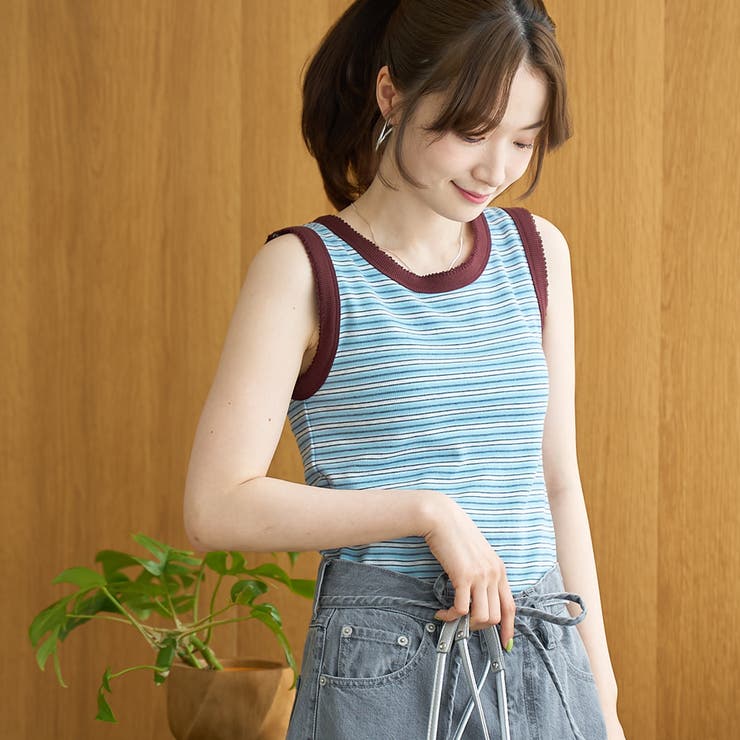 LT.BLUE | カップ付き マルチボーダータンクトップ | coen【women】