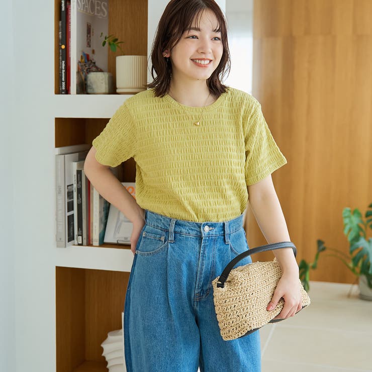 シャーリング風コンパクト半袖Tシャツ | coen【women】 | 詳細画像1 