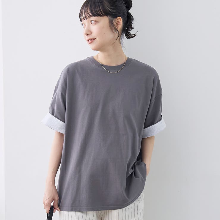DK.GRAY | 袖裏配色 ロゴ刺繍Tシャツ | coen【women】