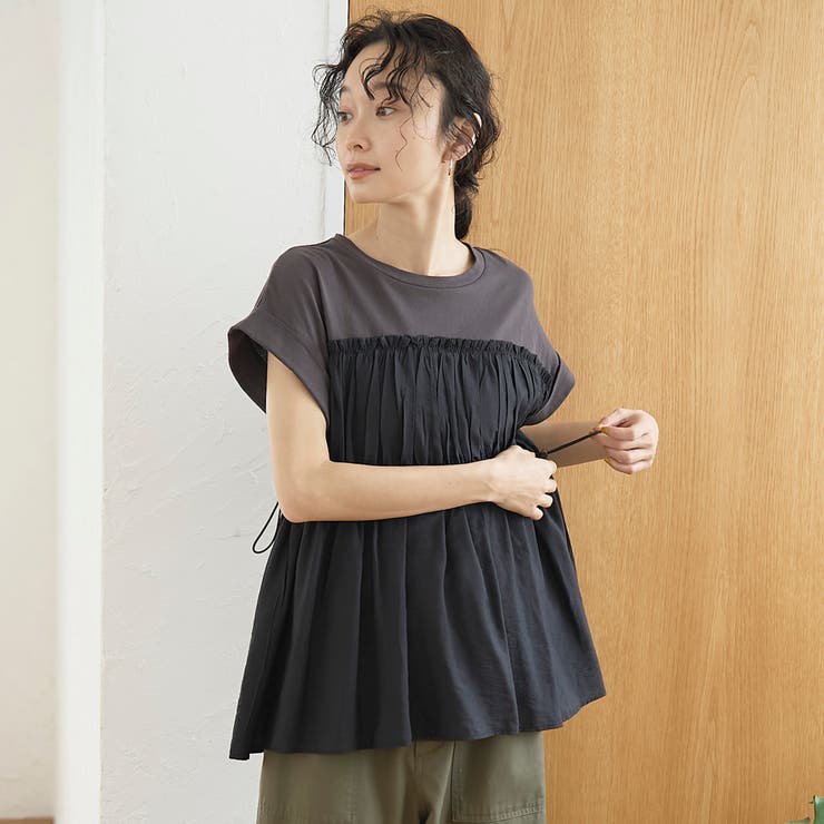 シアードッキング ギャザーフレンチスリーブTシャツ | coen【women】 | 詳細画像14 