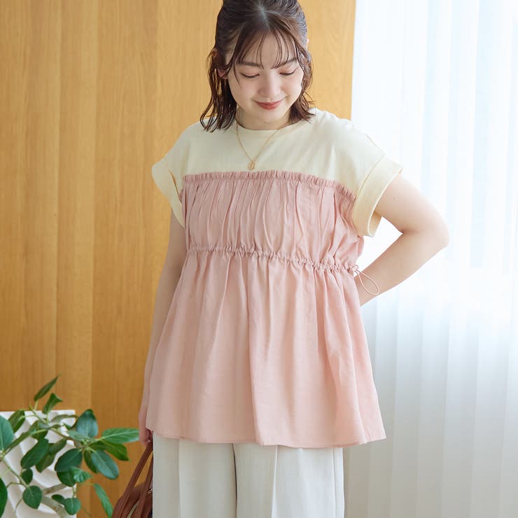 CREAM | シアードッキング ギャザーフレンチスリーブTシャツ | coen【women】