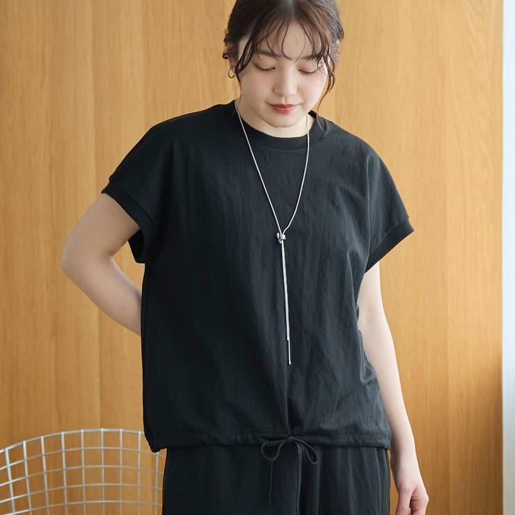 BLACK | リネン混カノコフレンチスリーブカットソー | coen【women】