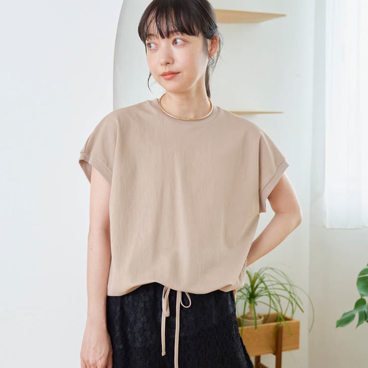 BEIGE | リネン混カノコフレンチスリーブカットソー | coen【women】