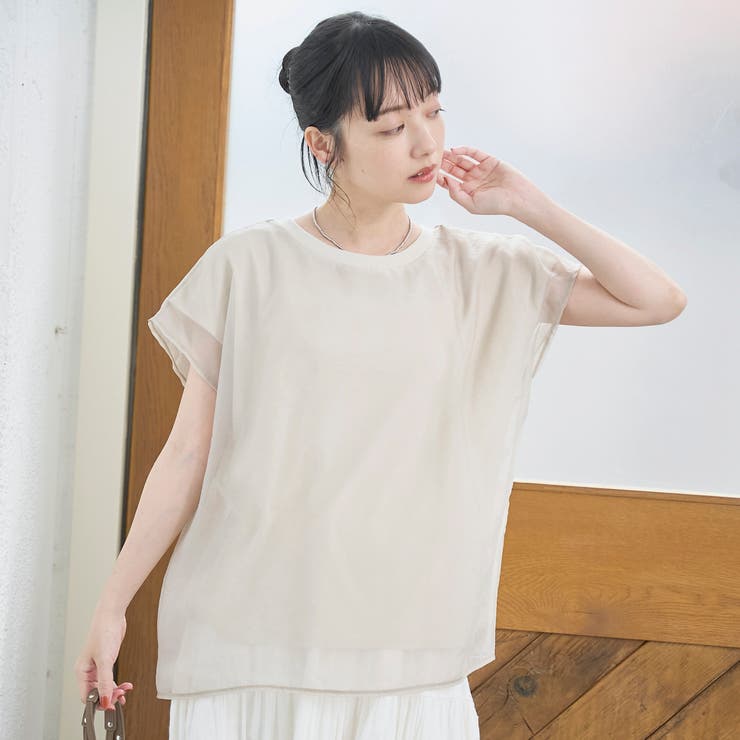 チビロゴ刺繍 オーガンジーシアーオーバーフレンチスリーブカットソー | coen【women】 | 詳細画像14 