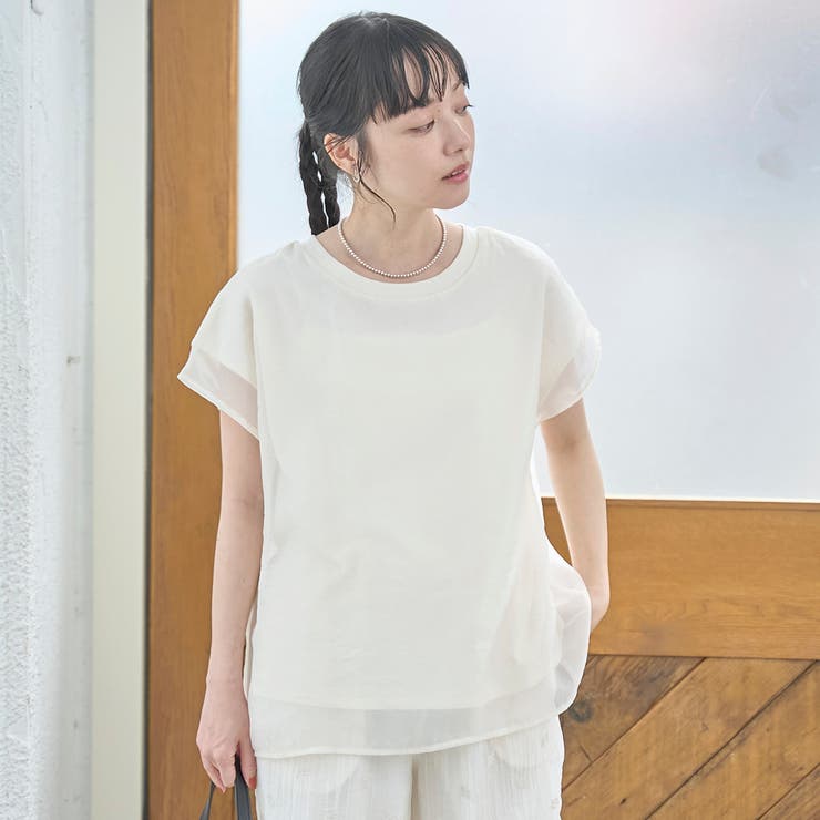 チビロゴ刺繍 オーガンジーシアーオーバーフレンチスリーブカットソー | coen【women】 | 詳細画像4 