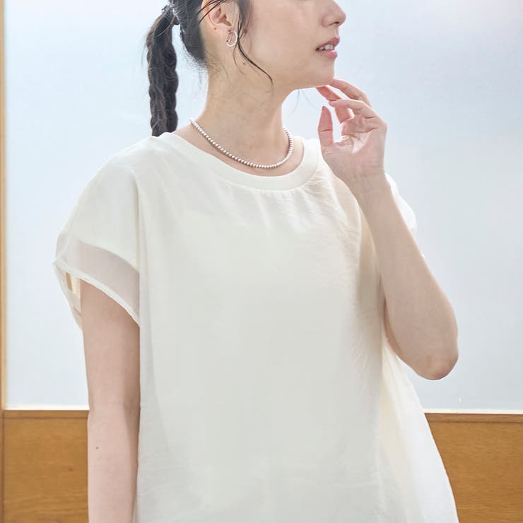 チビロゴ刺繍 オーガンジーシアーオーバーフレンチスリーブカットソー | coen【women】 | 詳細画像6 