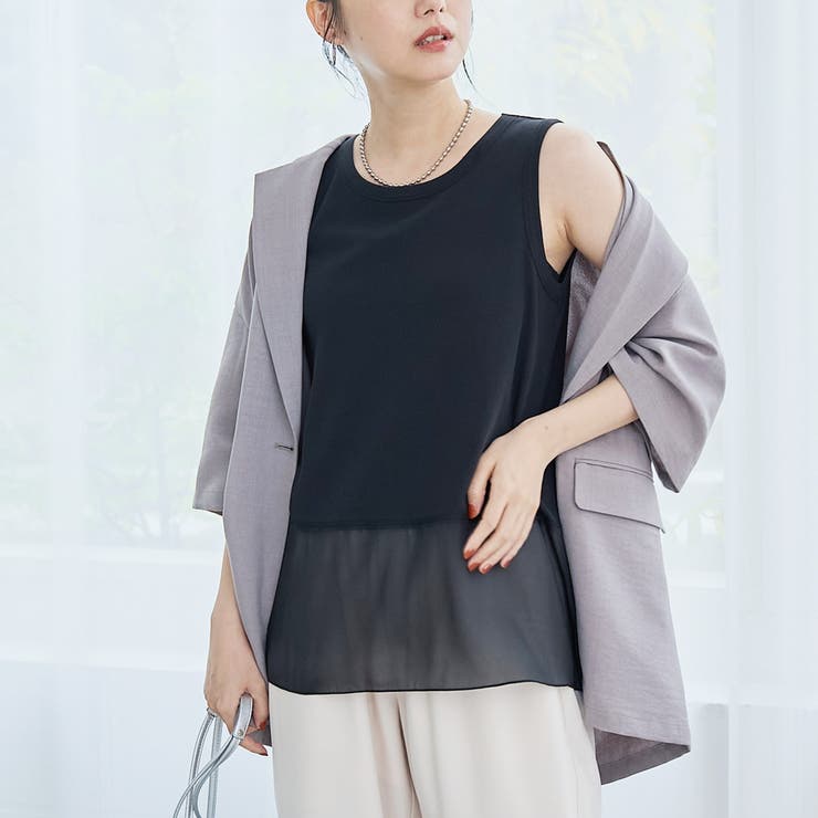 BLACK | 裾シアー切替 レイヤード風タンクトップ | coen【women】