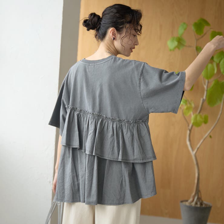 布帛ドッキング ピグメントフリルTシャツ | coen【women】 | 詳細画像14 