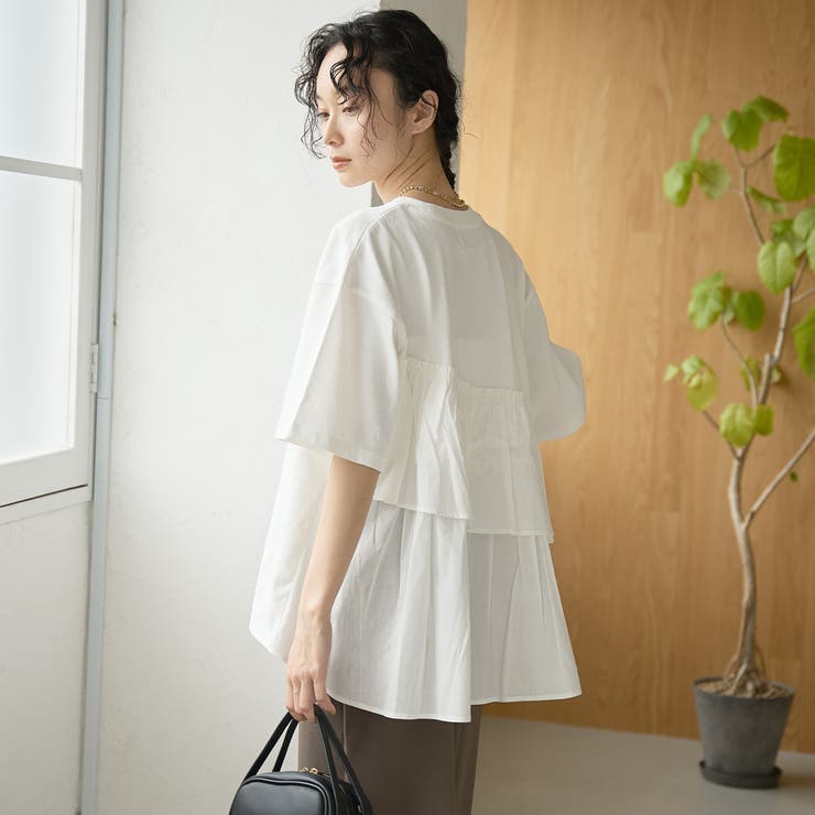 布帛ドッキング ピグメントフリルTシャツ | coen【women】 | 詳細画像7 