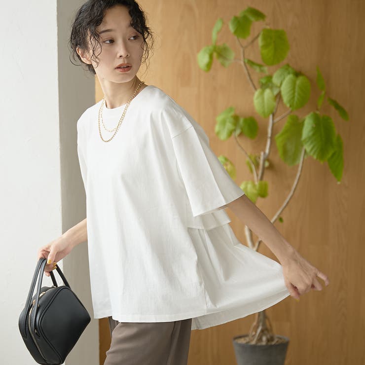 OFF WHITE | 布帛ドッキング ピグメントフリルTシャツ | coen【women】