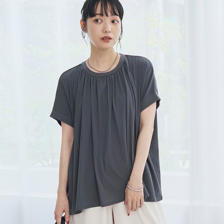 DK.GRAY | 強撚コットン ギャザーデザインカットソー | coen【women】