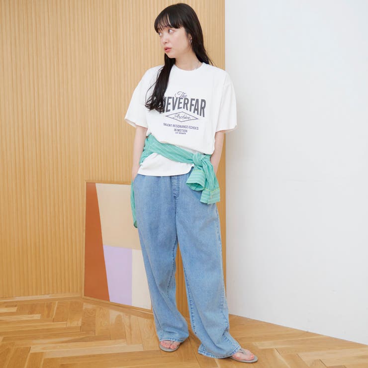 フラワーワッフル刺繍 ロゴプリントゆるTシャツ | coen【women】 | 詳細画像2 