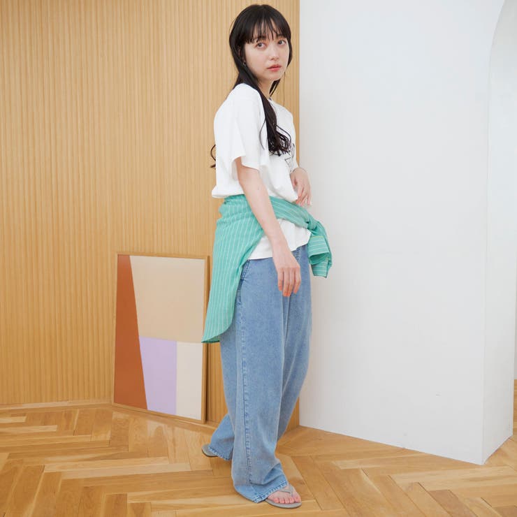 フラワーワッフル刺繍 ロゴプリントゆるTシャツ | coen【women】 | 詳細画像3 