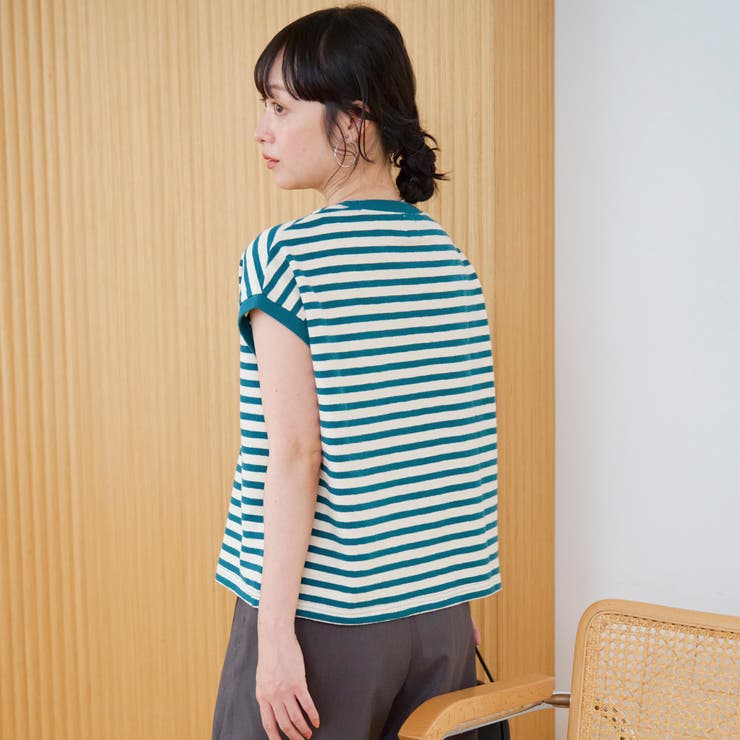 スラブボーダー フレンチスリーブTシャツ | coen【women】 | 詳細画像12 