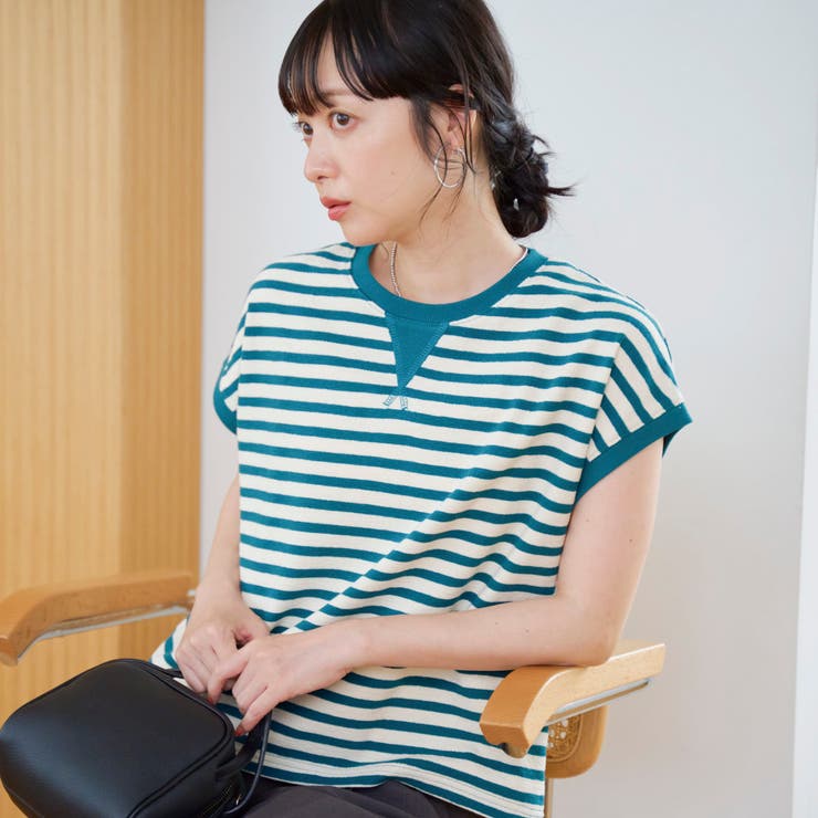 スラブボーダー フレンチスリーブTシャツ | coen【women】 | 詳細画像14 
