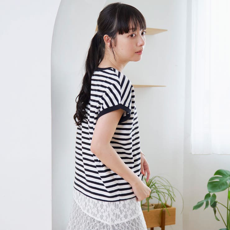 スラブボーダー フレンチスリーブTシャツ | coen【women】 | 詳細画像5 