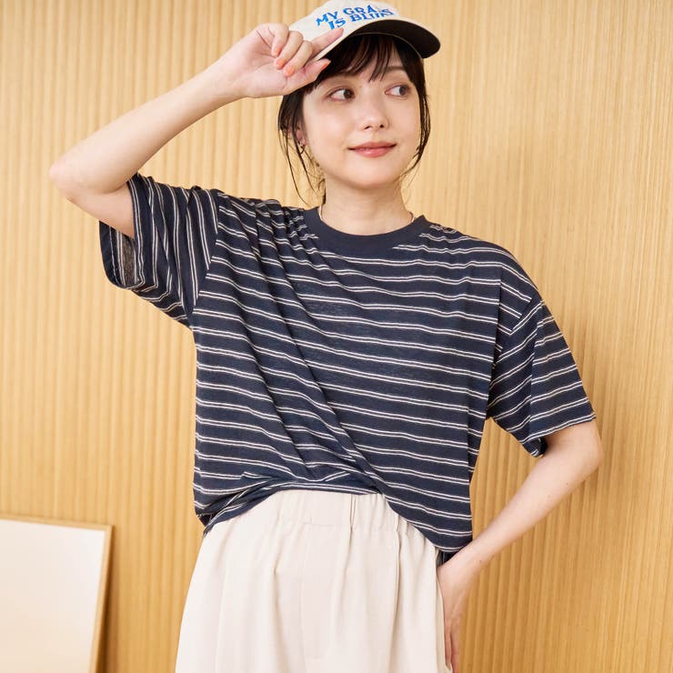 NAVY | シアーマルチボーダーTシャツ | coen【women】