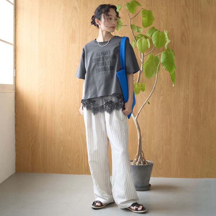 【汗染み軽減 / 接触冷感】裾レースドッキング アソートロゴプリントTシャツ | coen【women】 | 詳細画像18 