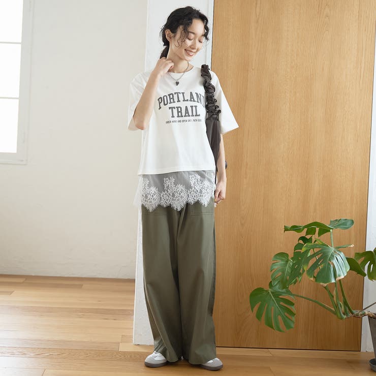 【汗染み軽減 / 接触冷感】裾レースドッキング アソートロゴプリントTシャツ | coen【women】 | 詳細画像2 