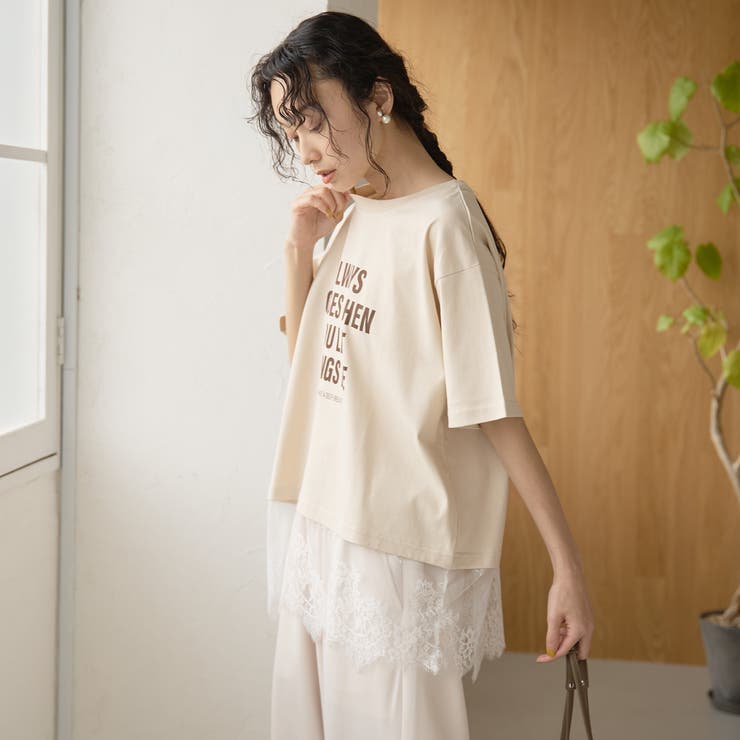 【汗染み軽減 / 接触冷感】裾レースドッキング アソートロゴプリントTシャツ | coen【women】 | 詳細画像29 