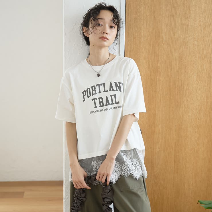 【汗染み軽減 / 接触冷感】裾レースドッキング アソートロゴプリントTシャツ | coen【women】 | 詳細画像4 