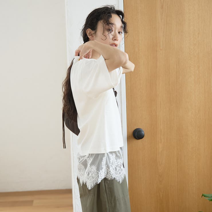 【汗染み軽減 / 接触冷感】裾レースドッキング アソートロゴプリントTシャツ | coen【women】 | 詳細画像5 