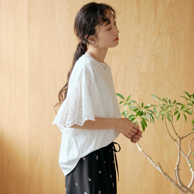 カットワークレース 袖切替デザインTシャツ | coen【women】 | 詳細画像6 