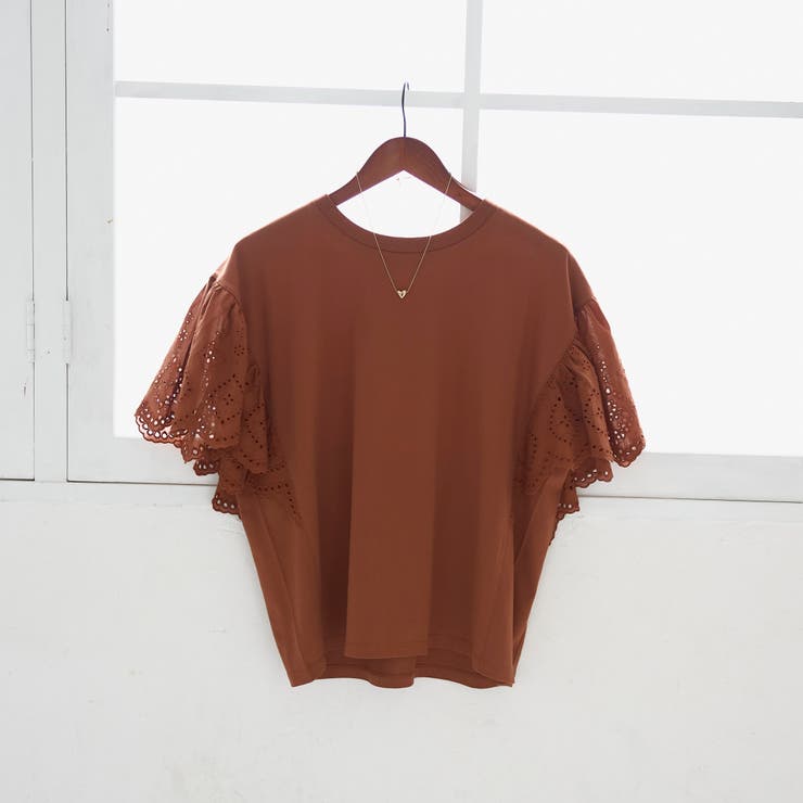 MD.BROWN | カットワークレース 袖切替デザインTシャツ | coen【women】
