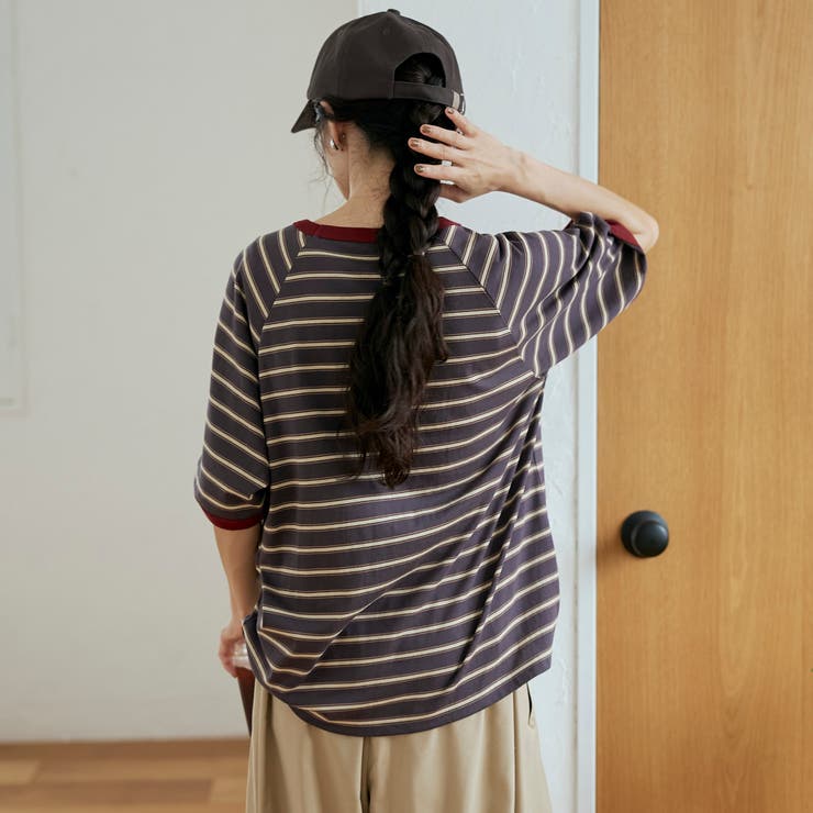 【接触冷感】マルチボーダー ラグランリンガーTシャツ | coen【women】 | 詳細画像16 