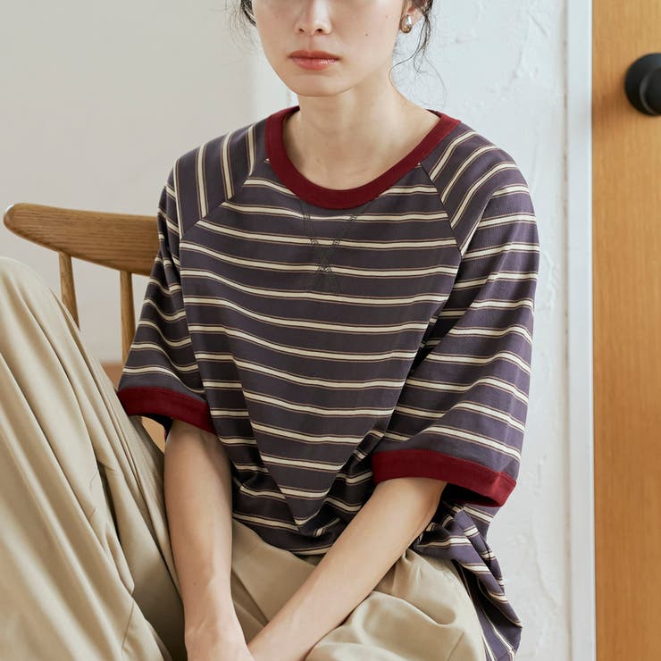 【接触冷感】マルチボーダー ラグランリンガーTシャツ | coen【women】 | 詳細画像17 
