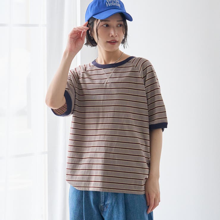 MD.GRAY | 【接触冷感】マルチボーダー ラグランリンガーTシャツ | coen【women】