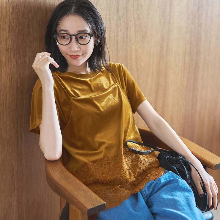 MUSTARD | シアーベロア 裾レース レイヤードキャミビスチェ | coen【women】