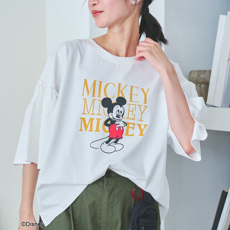 OFF WHITE | 【MICKEY（ミッキー）/別注】ミッキー＆ミニー 袖フリル半袖Tシャツ | coen【women】