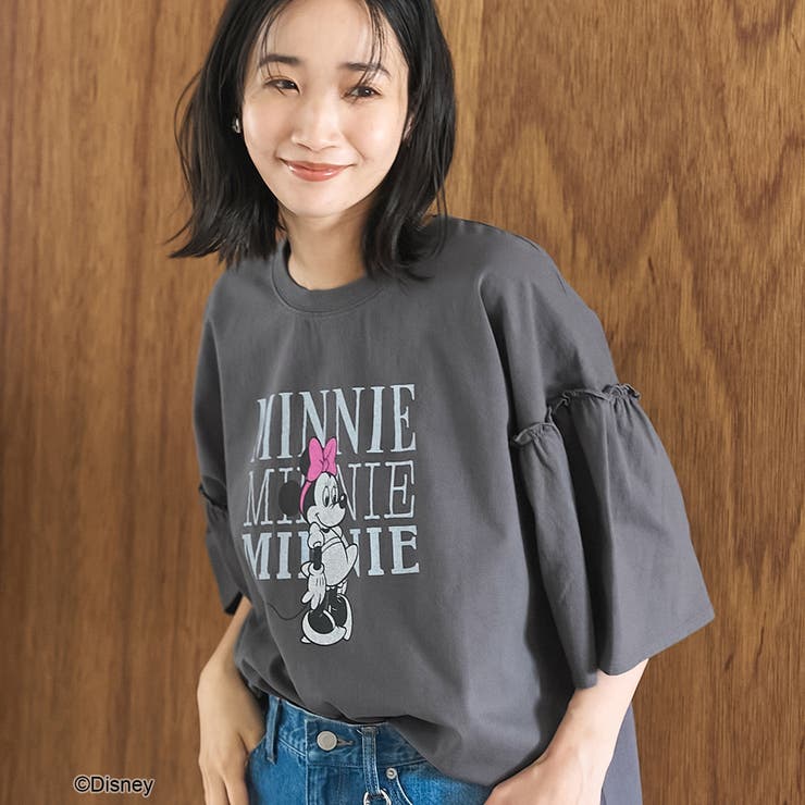 DK.GRAY | 【MICKEY（ミッキー）/別注】ミッキー＆ミニー 袖フリル半袖Tシャツ | coen【women】
