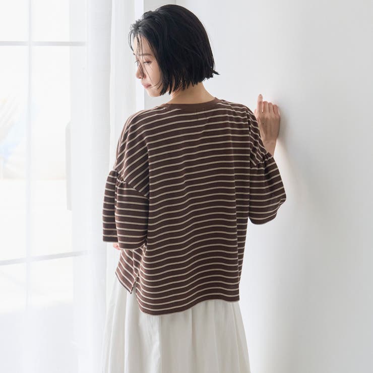 マルチボーダー 袖ギャザーフリルワッフル Tシャツ | coen【women】 | 詳細画像11 