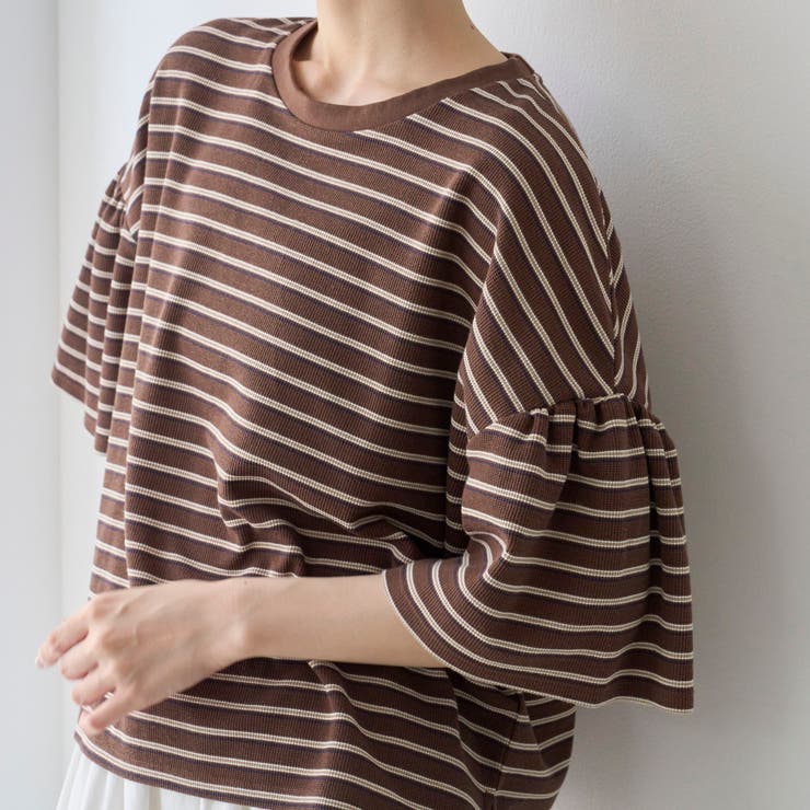 マルチボーダー 袖ギャザーフリルワッフル Tシャツ | coen【women】 | 詳細画像12 
