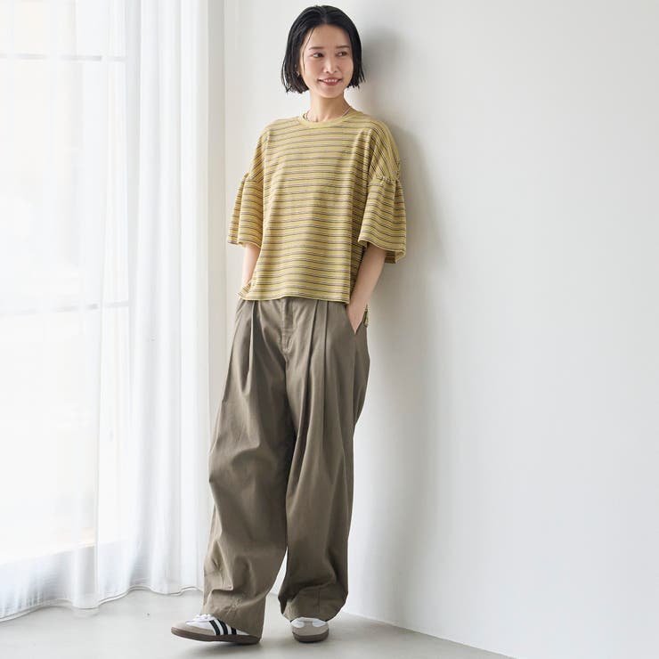 マルチボーダー 袖ギャザーフリルワッフル Tシャツ | coen【women】 | 詳細画像13 