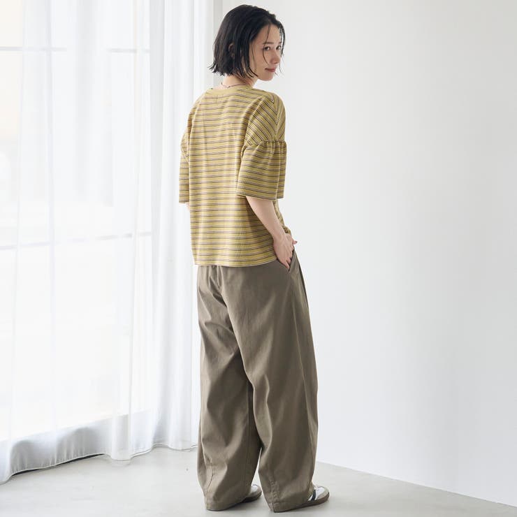 マルチボーダー 袖ギャザーフリルワッフル Tシャツ | coen【women】 | 詳細画像14 