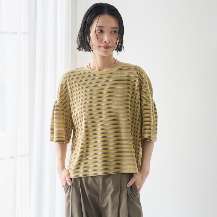 マルチボーダー 袖ギャザーフリルワッフル Tシャツ | coen【women】 | 詳細画像15 