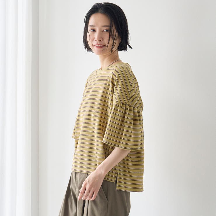 マルチボーダー 袖ギャザーフリルワッフル Tシャツ | coen【women】 | 詳細画像16 