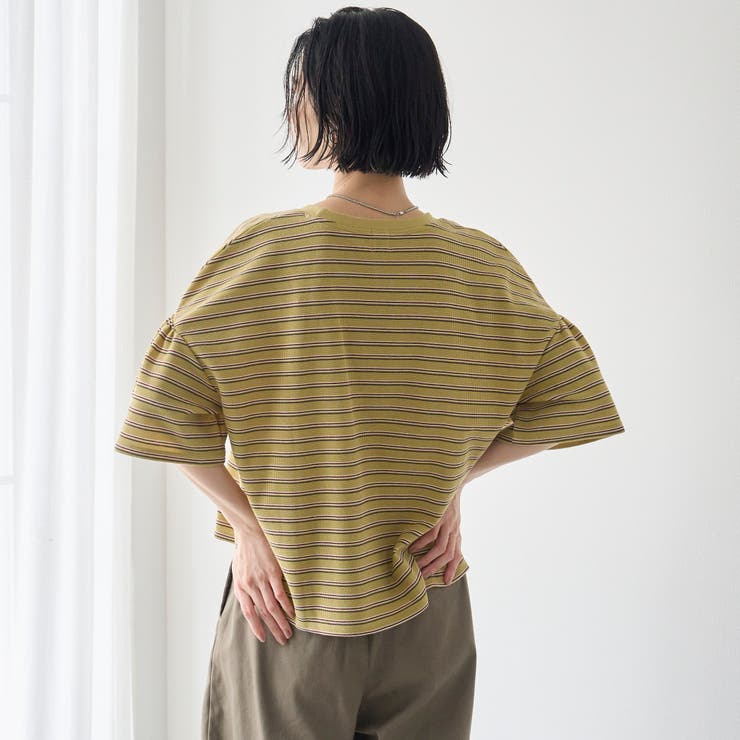 マルチボーダー 袖ギャザーフリルワッフル Tシャツ | coen【women】 | 詳細画像17 